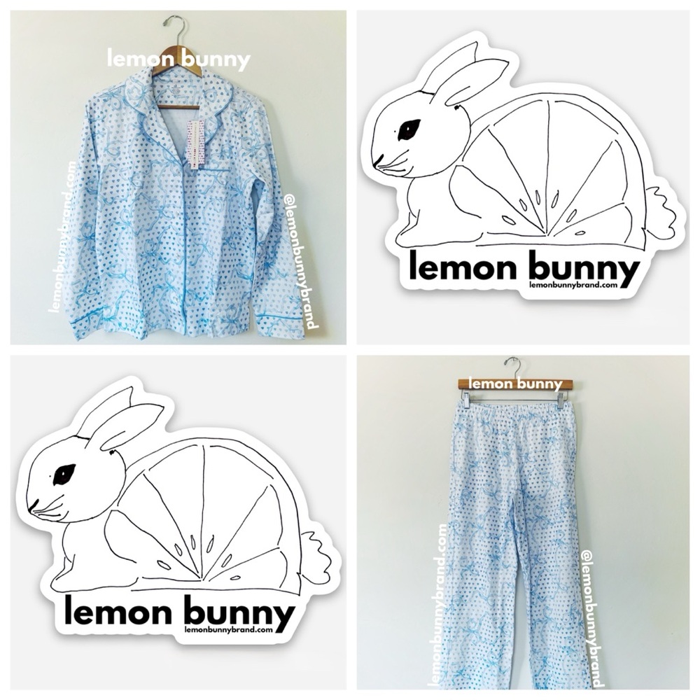 Roller Rabbit x LoveShackFancy Luna Bow Hearts Long Sleeve Polo Pajamas PaleBlue
